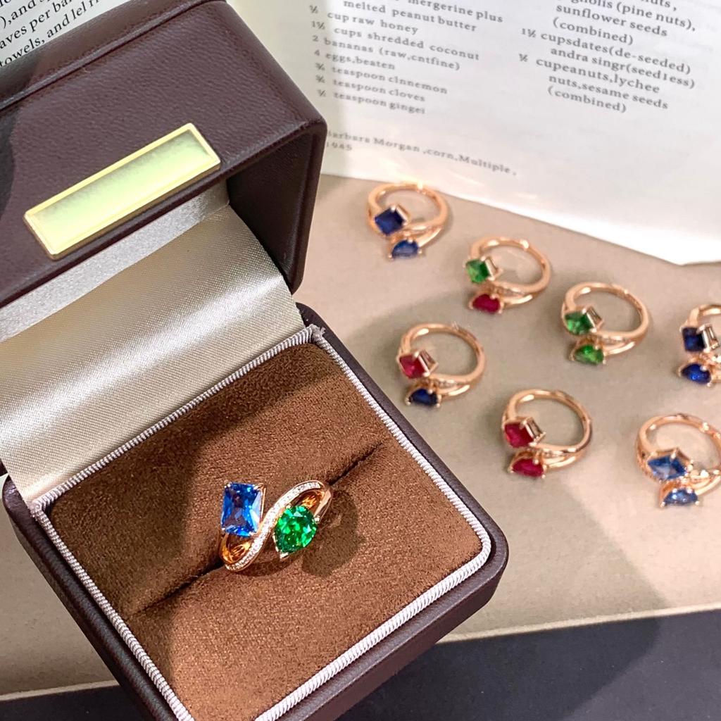 Cultivate gemstone 6 * 8 two-color fashion versatile ring design ring jewelry