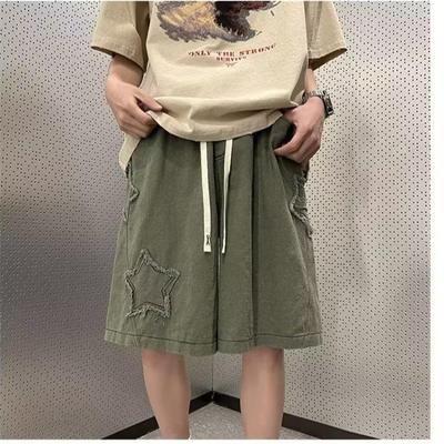 Szorty Patchworkowe z Gwiazdami Męskie Vintage Denim Letnie Podstawowe Proste Pasujące do Wszystkiego Wysoki Stan Rekreacyjne Ulzzang Streetwear Szykowne Szorty
