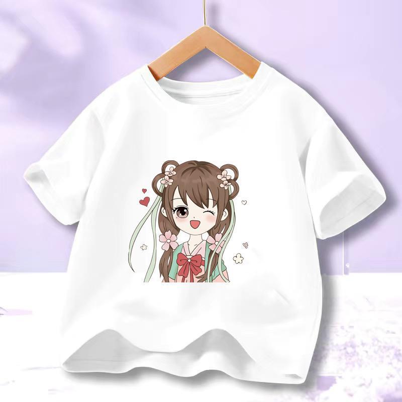 Girls' Anime Cartoon Short-Sleeve Cotton T-Shirt - Summer 2023 Trend