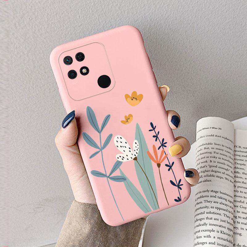 Case For Redmi 10 10C 10A Cute Heart Flower Back Cover Soft Silicone Matte Protective Funda For Xiaomi Redmi 10C Redmi10 Bag