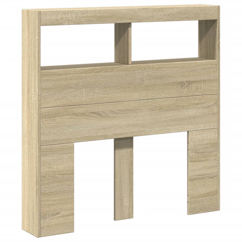 LED Headboard with Shelves Sonoma Oak 100 x 17 x 102 cm