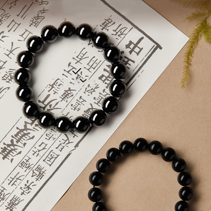 Náramek z přírodního obsidiánu, korálkový, lehký luxusní, špičkový, jednoduchý náramek, okrajový, všestranný, módní šperk