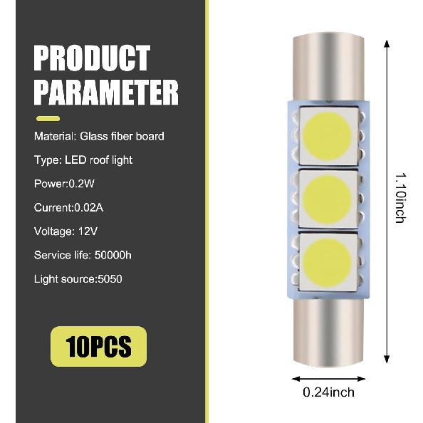 10 PCS Car T6 Vanity Mirror Sun Visor LED Light, 5050-3SMD 12V Flat Head Dual Tip 180 Degree Lighting Reading Lamp, Plug and Play Interior Lighting