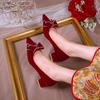 Scarpe Rosse con Tacco Alto di Lusso da Donna 2026 Nuove a Punta Comode Scarpe da Matrimonio Nuove Décolleté con Fiocco da Donna Scarpe Casual Scarpa da Banchetto