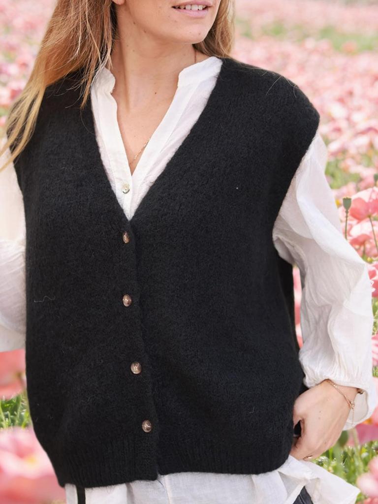 Gilet in Maglia da Donna con Scollo a V, Bottoni, Senza Maniche, Cardigan Casual, Capo d'Abbigliamento Esterno