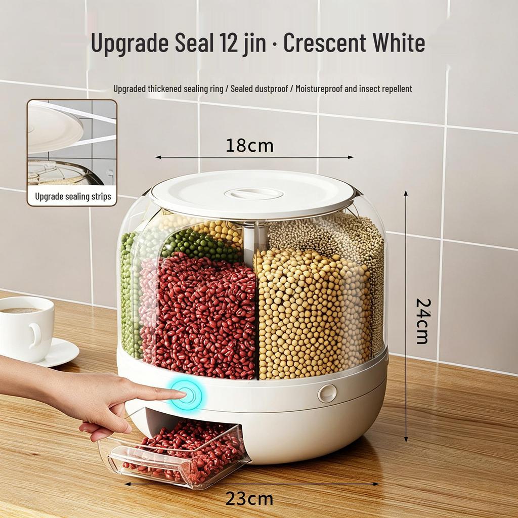 Rotatable Household Rice and Grain Storage Box: Insect & Moisture-Proof, Sealed, Compartmented Bucket
