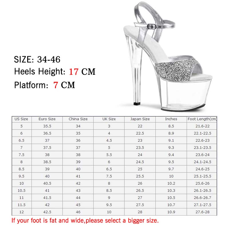 Women's High Heel Shoes Sequins Thin Heel Transparent Sole Dance Sandals Wedding Shoes 17cm Heel 7cm Platform YKC