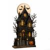Spooky Wood Haunted House Statue Vintage Stacked Pumpkin Cart Ornament  Shelf Decor