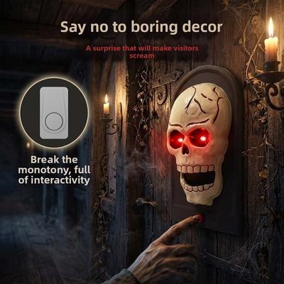 Plastic Halloween Skeleton Prop Vocal Talking Ghost Bell Animated Skull Doorbell  Party Hosts