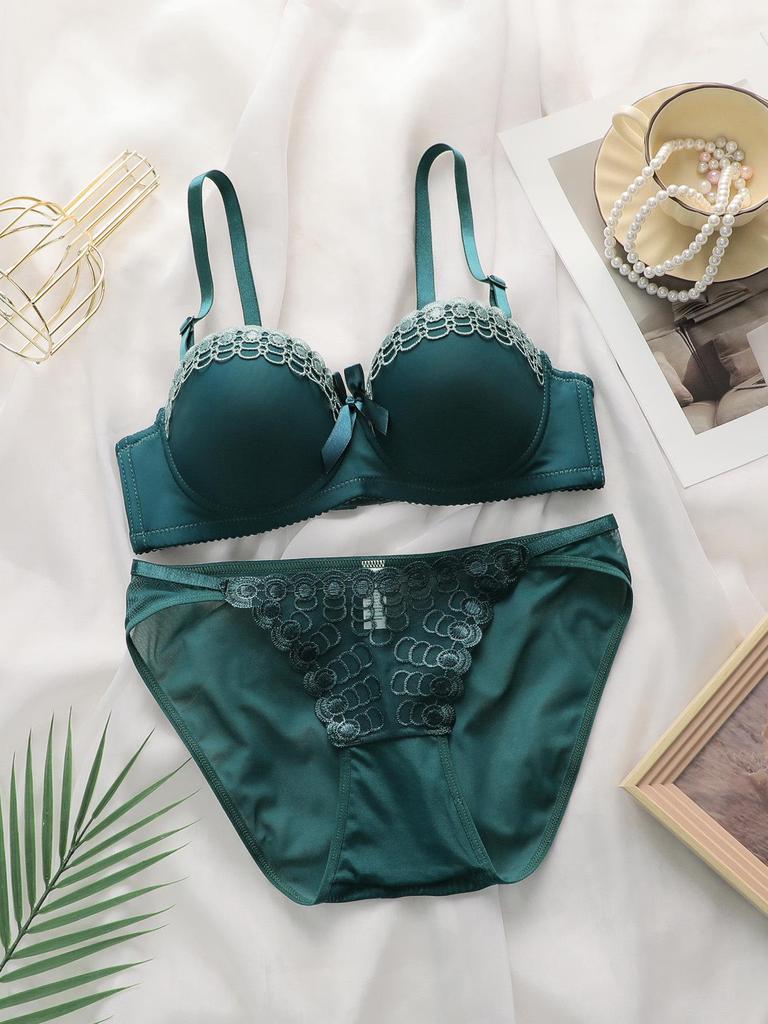 Cross-Border Girls' Embroidered Butterfly Underwire Lingerie Set - Stylish, Non-Slip Panties & Sexy Bra