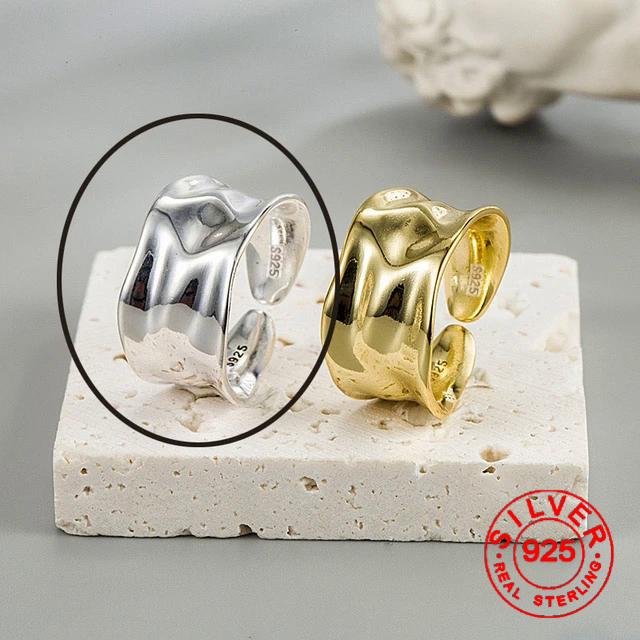 BF CLUB Silver Color Rings for Women Fashion Geometric Handmade Irregular Wide Gold Simple Ring Party Christmas Gift