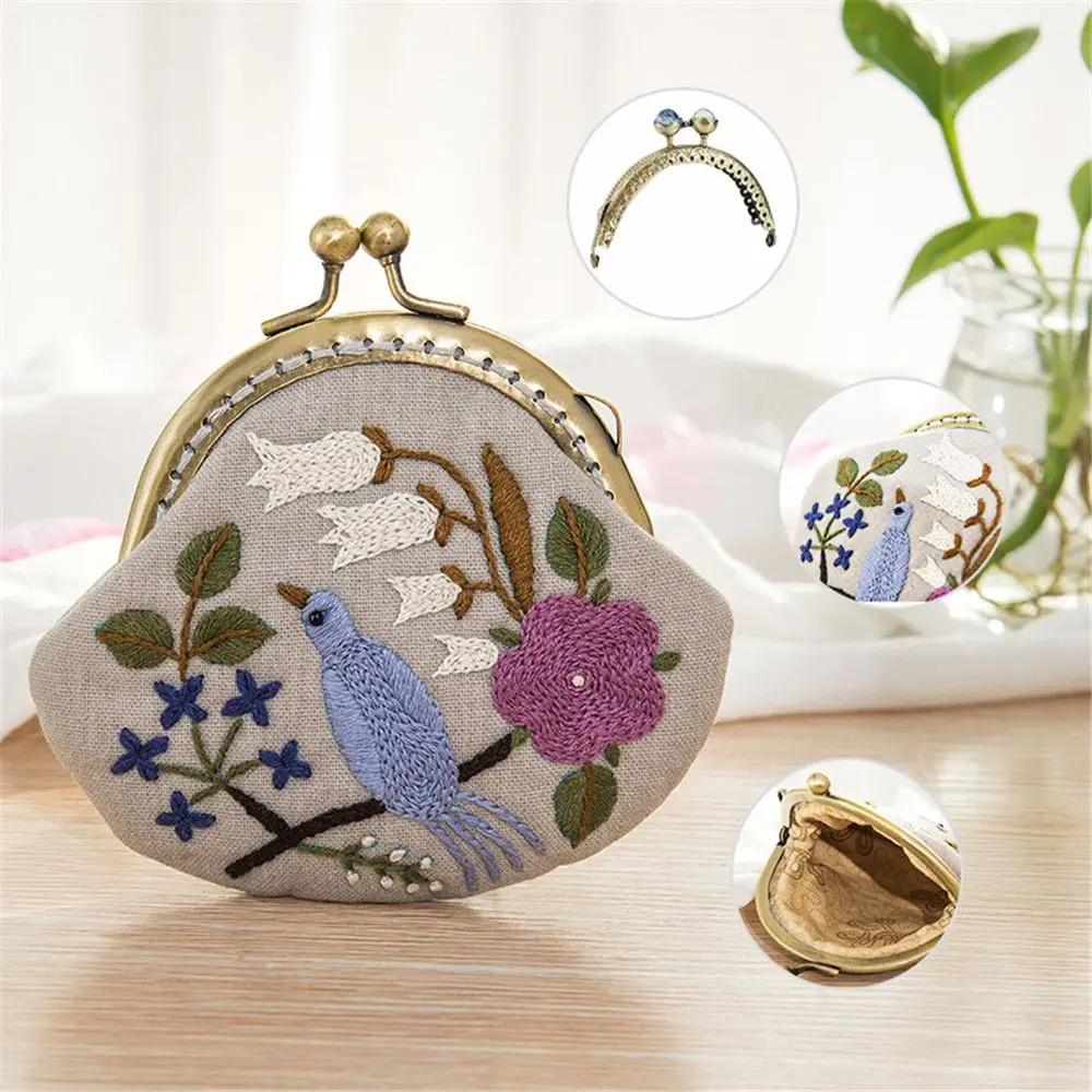Flerfarget Håndlaget Broderi Startsett Myntpung Lommebok Blomstermønstre Korssting Broderi DIY Håndverk Hjemmedekorasjon