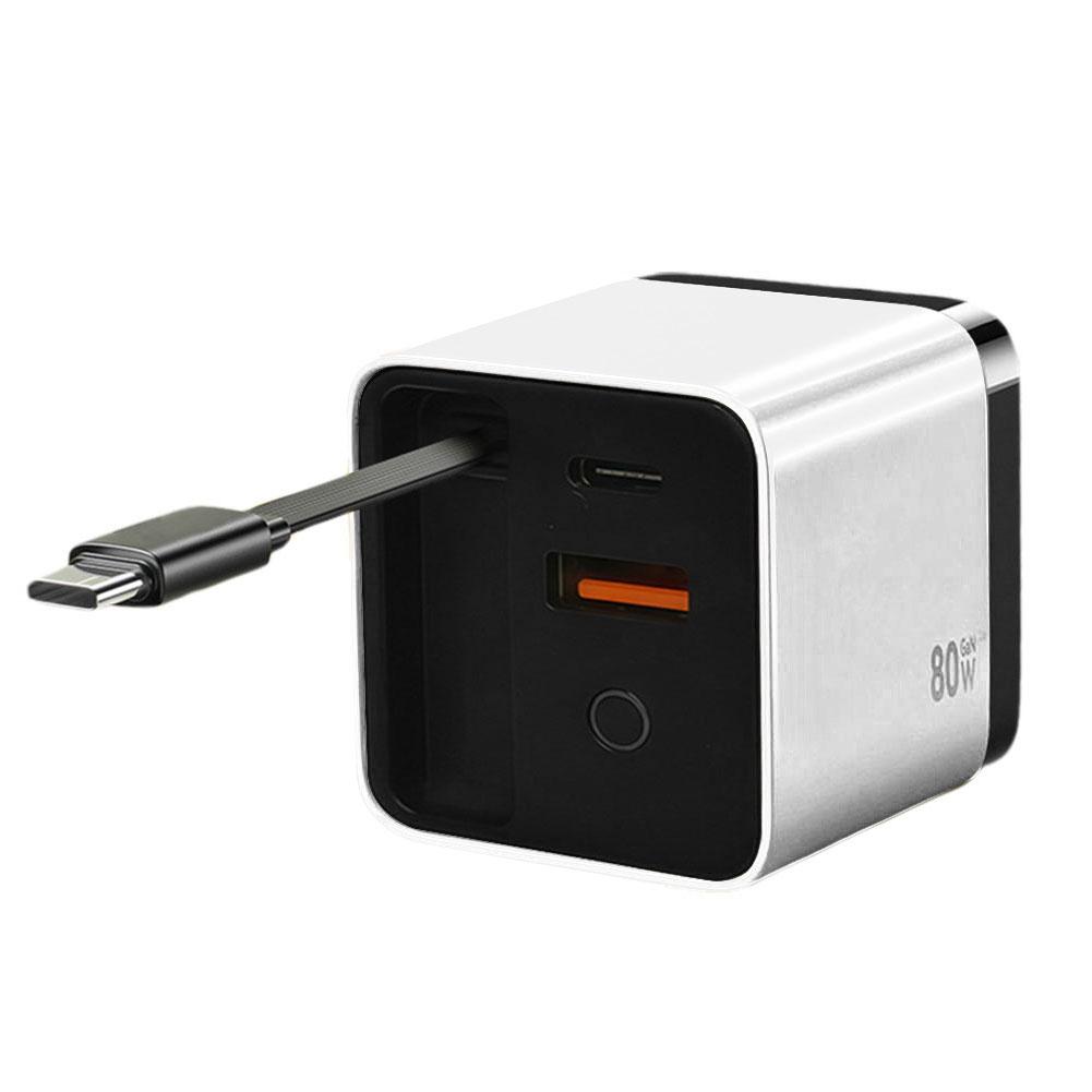 

65W 3 in 1 Retractable Fast Charger Type C Cable 2 USB Ports Wall Plug for iPhone Laptops Multi-Device Fast Charger білий