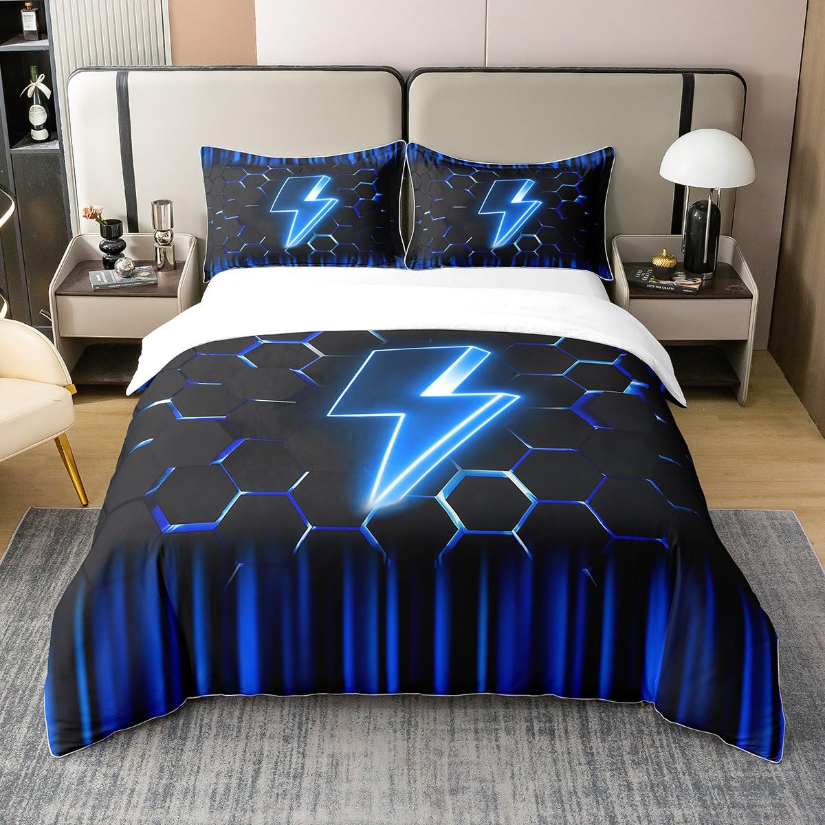 

Cartoon Flashing Lightning Duvet Covers For Kids Teens Lightweight Bedspread Cover Bedroom Decor Colorful Lightning Bedding Sets EU Single(135x200cm)
