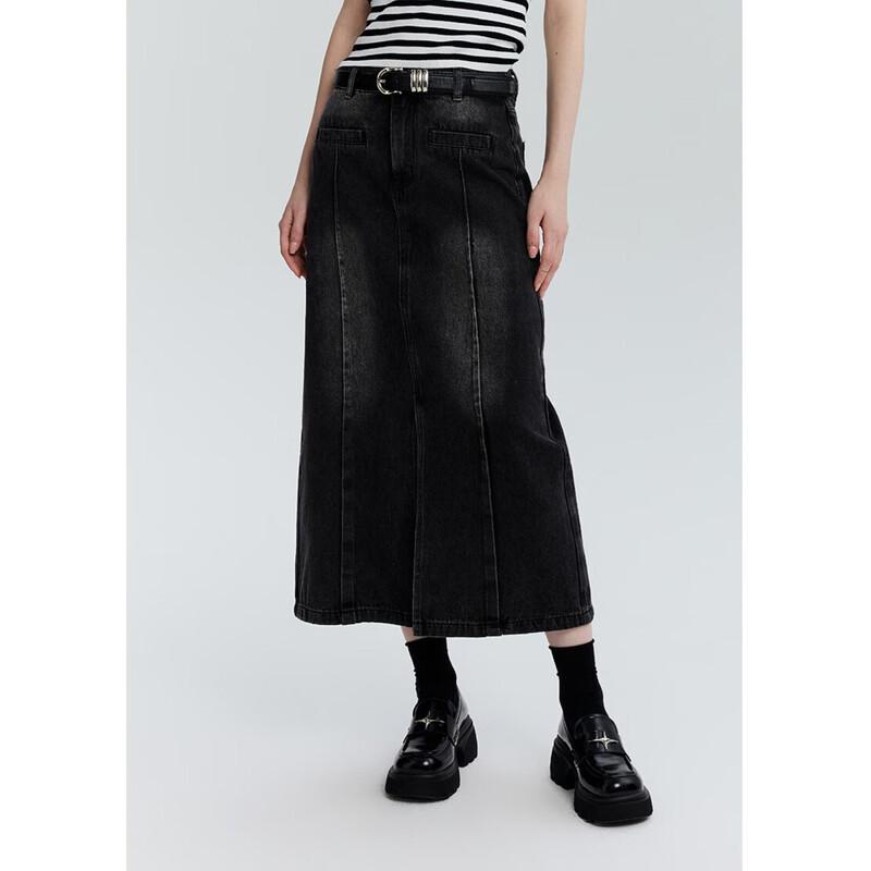 MONOVICH Women s Fashion Washed Denim Midi Skirt L