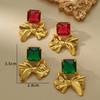 Light Luxury Sugar Red Green Gemstone Earrings Warm New Retro Temperament Fashionable Trendy Studded