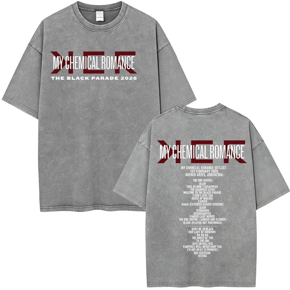 Rock Band My Chemical Romance Washed Tshirt The Black Parade Tour Merch Fans Gifts Tshirts Mens Clothing Punk T Shirts