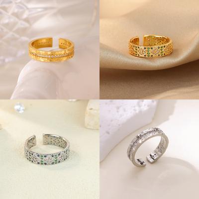 Classic Inlay Zircon Open Rings For Women Gold Color Stainless Steel Ring Luxury Brand Jewelry Wedding Christmas Gift