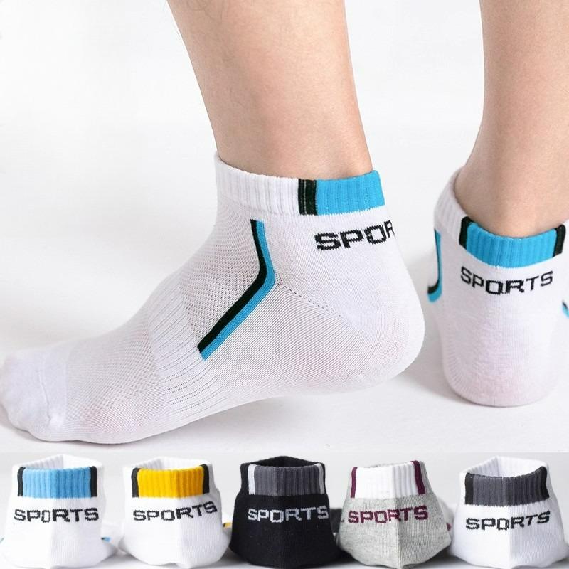 5 Pairs Men's Short Socks Black Breathable Sweat Resistant Anti-odor Comfortable Sock Multicolor Round Neck Ankle Cotton Socks