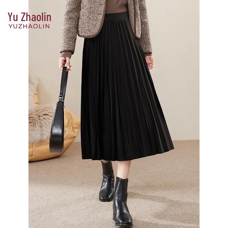 Yuzhaolin Women s Pleated A-Line Shimmer Midi Skirt with Elastic Waist M