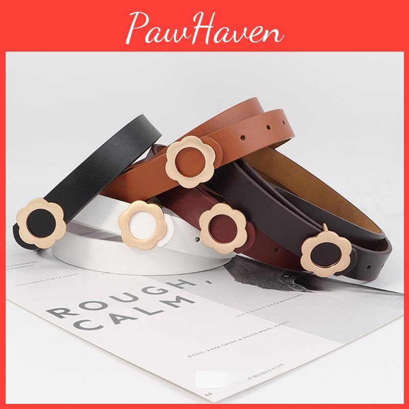 Pu Trendy Leather Waist Belt Women Flower Shaped Alloy Buckle Decoration Outdoor