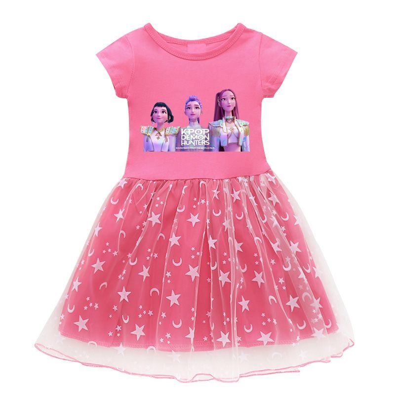 

Children s Sweet Kpop Witch Hunt Group Star Gauze Dress Summer Girl Princess Dress 150 рожевий червоний колір