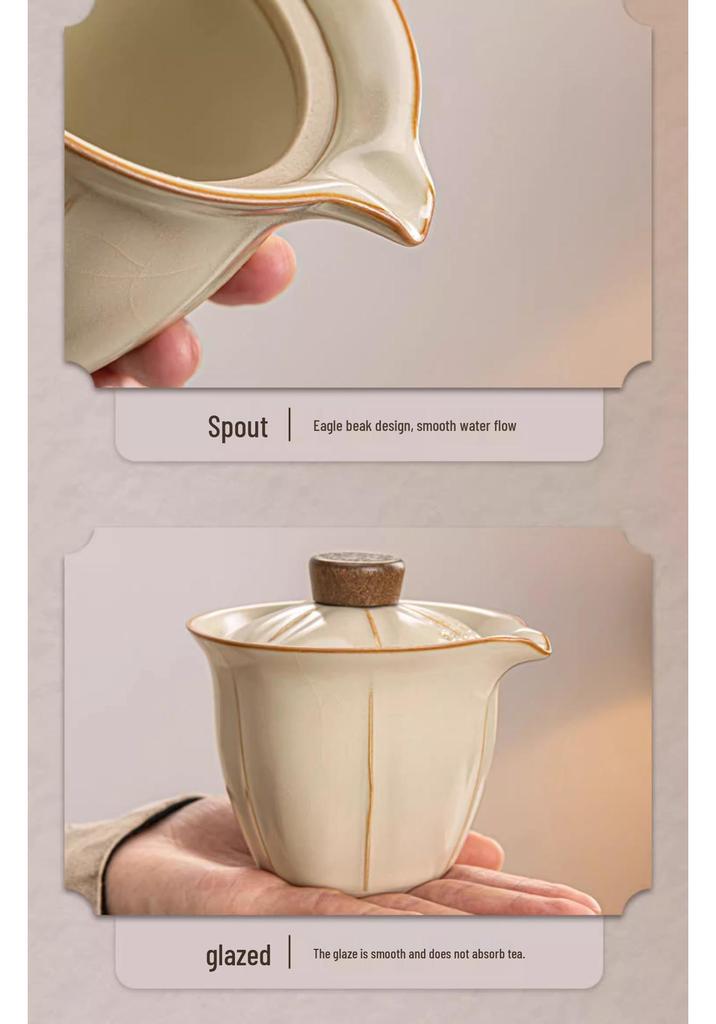 Ru Kiln Portable Tea Set with Three Cups - Ideal for Travel, Home, or Corporate Gifts