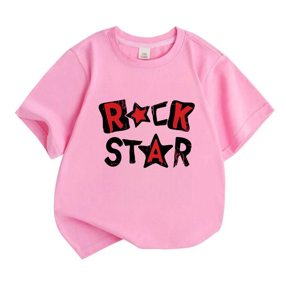 Kids Boys Girls 100% Cotton Crew Neck Short Sleeve T-Shirt, Cool Rock Star Graphic Print Casual Soft Tees for Summer Daily Wear School Party Unisex Ch