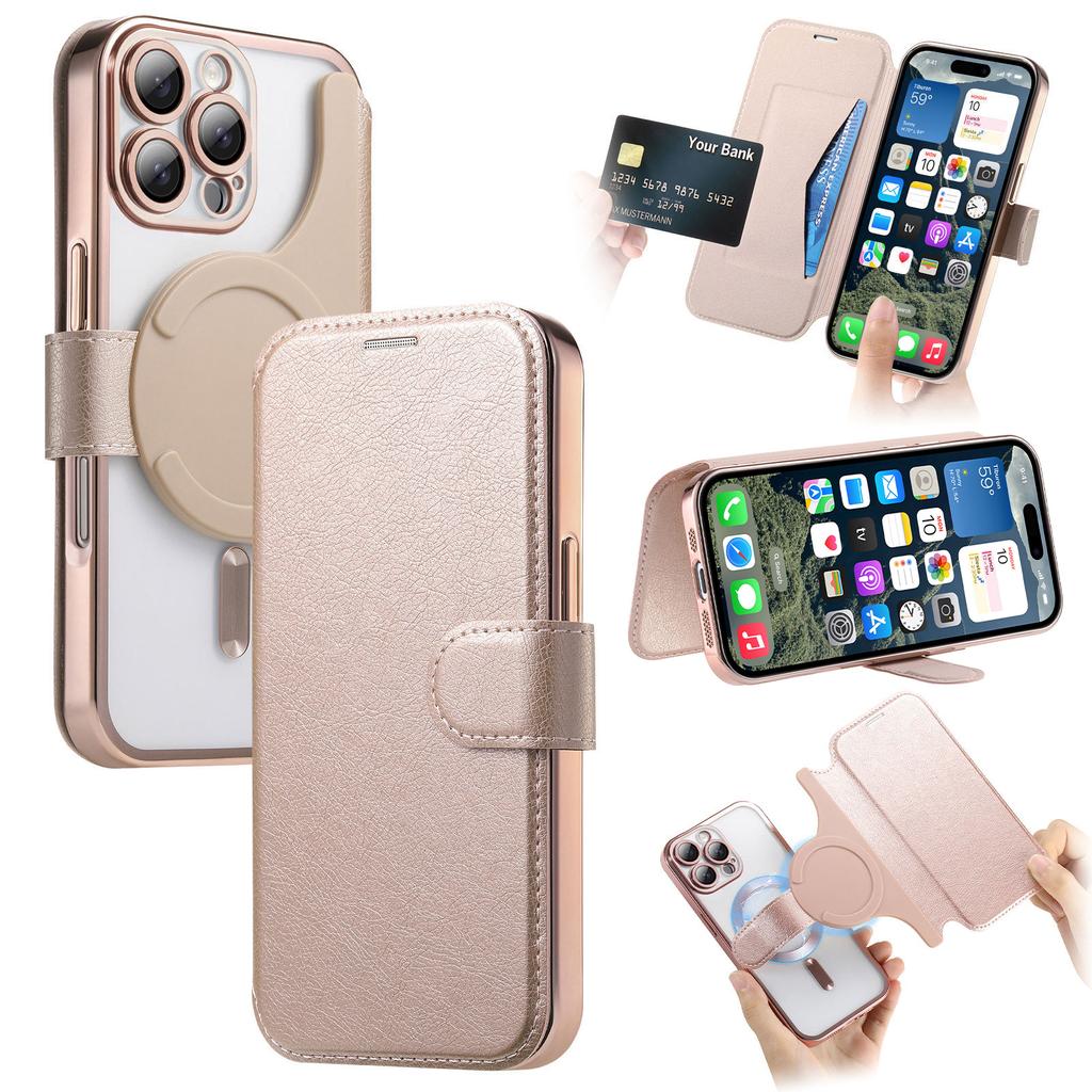 CASENEO For iPhone 16 Pro Case with Lens Film TPU Inner Shell Detachable Leather Phone Cover