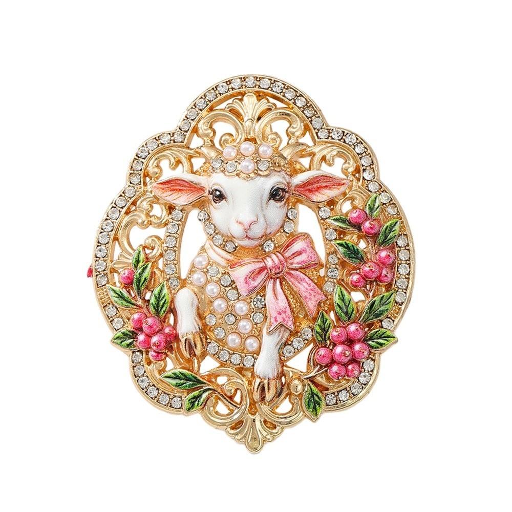 Pearl New Year Lapel Pin Enamel Badge Cute Sheep Brooch Dating