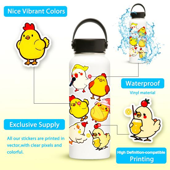 50Pcs Easter Chick Stickers Waterproof DIY Vinyl Art Decorative Graffiti Stickers Diverse Styles Cartoon Chicken Family Cute Decals for Water
