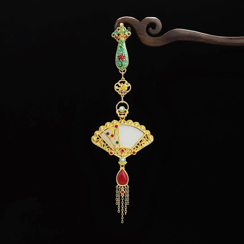 Original design antique cheongsam press placket pendant fan fringe pendant retro hanfu Chinese style high-end accessories women