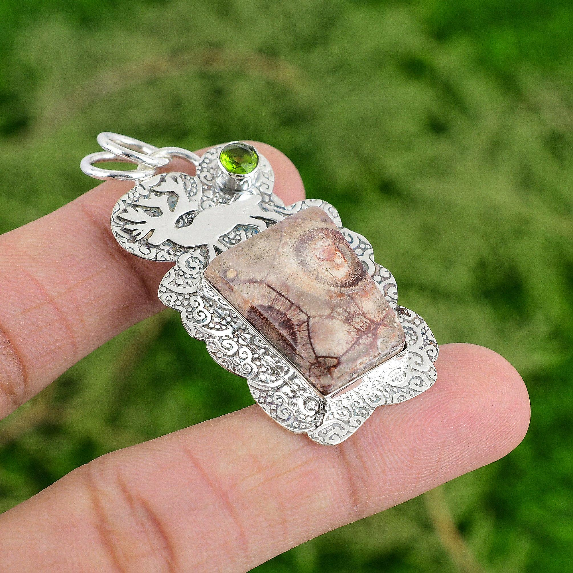 

Камень Яшма Птичий глаз Перидот День рождения Жена Подвеска Ювелирное изделие Серебро 925 пробы