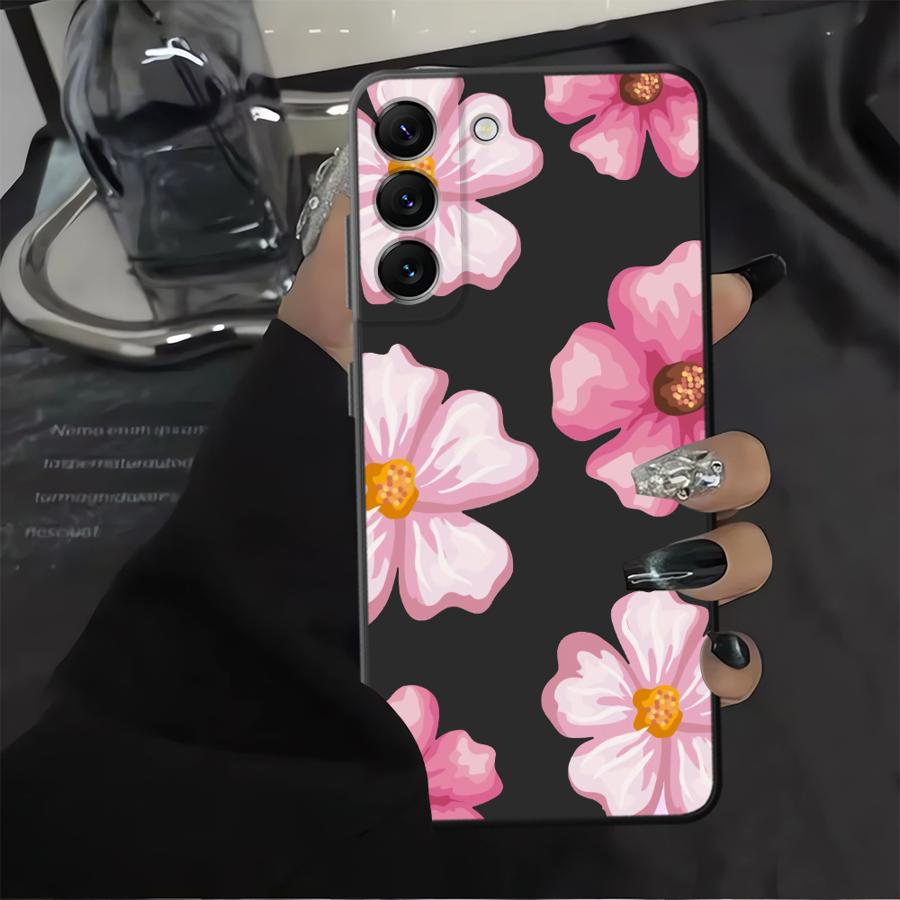 Case for Samsung Galaxy A70 A06 A04 A05 A50 A40 A16 A20 A13 A17 A10 A12 A30 A15 Black Soft Phone Cover Pink Lily Flower Pattern