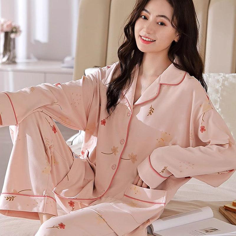 Fresh and sweet wind imitation cotton pajamas women's spring and autumn cute strawberry cardigan long-sleeved women's loungewear set autumn