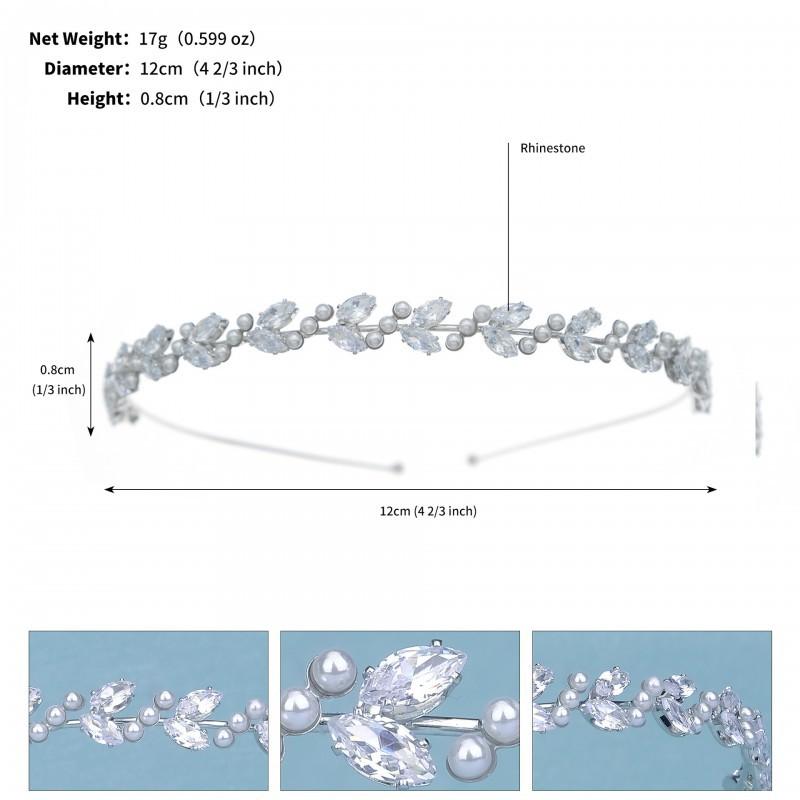 

Crystal Zircon Hair Headband Wedding Bride Accessories Rhinestone Pearl Metal Women