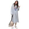 Harajuku Wind Mid-length Sweater Female Ins Striped Long-sleeved Dresses Winter Loose Over The Knee Padded Fashion Retro Versatile Sweatshirt