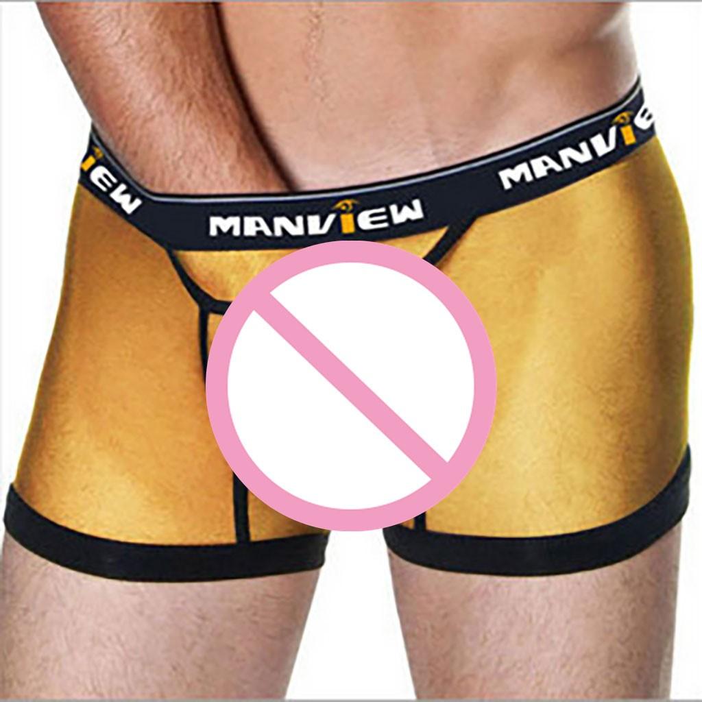 Men Sexy Underwear Letter Printed Shorts Bulge Pouch Underpants