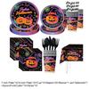 Thickened Neon Pumpkin Disposable Tableware Set Eco-friendly No Sagging Halloween Party Dinnerware Kit Waterproof