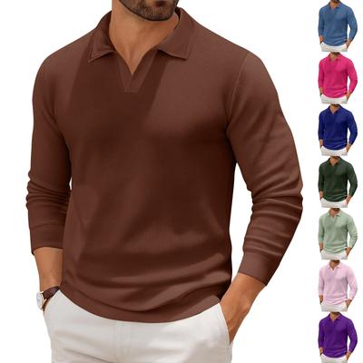 Maglia Base Uomo Casual con Colletto a Maniche Lunghe in Maglia