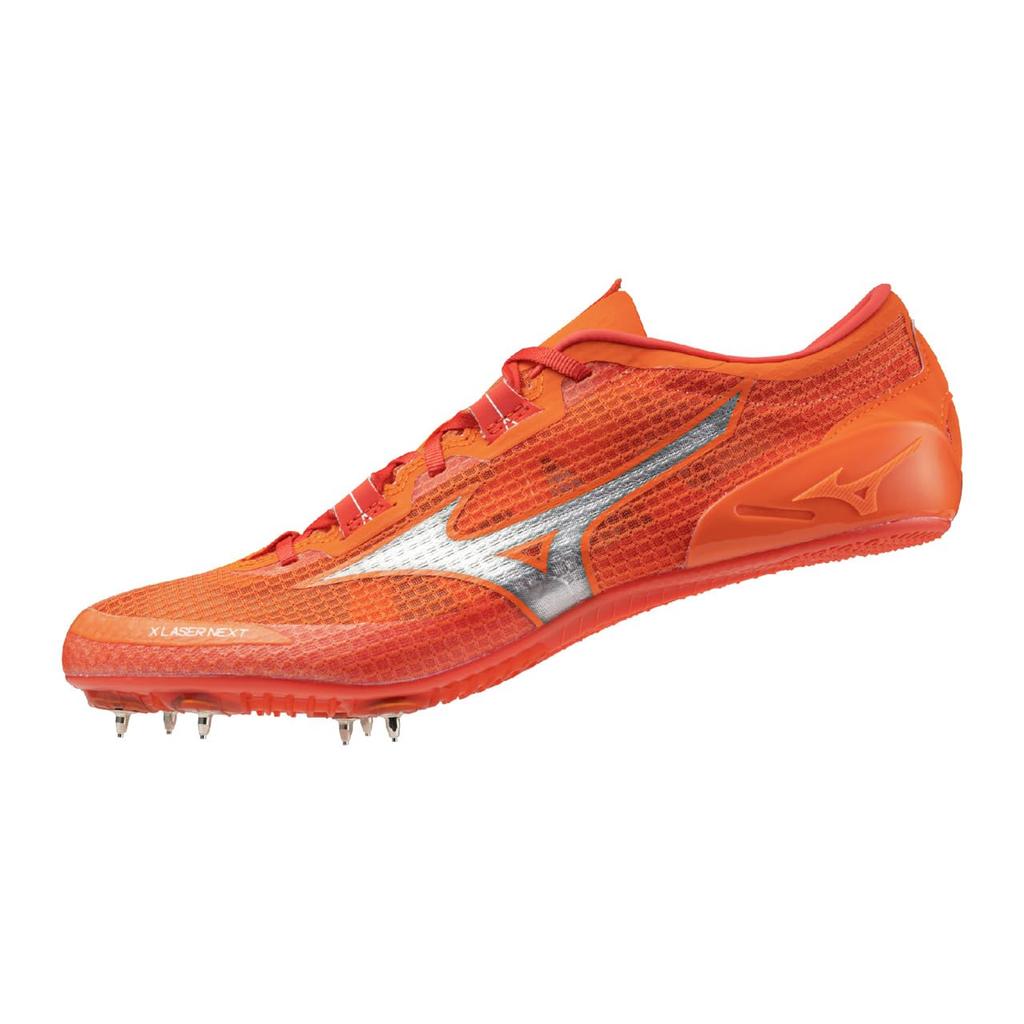 Track and Field Shoes XLaser Next 3 Club Activities Lightweight Short Distance Track and Field Spikes for Tracks Less than 800m Orange x Silver cm 2E