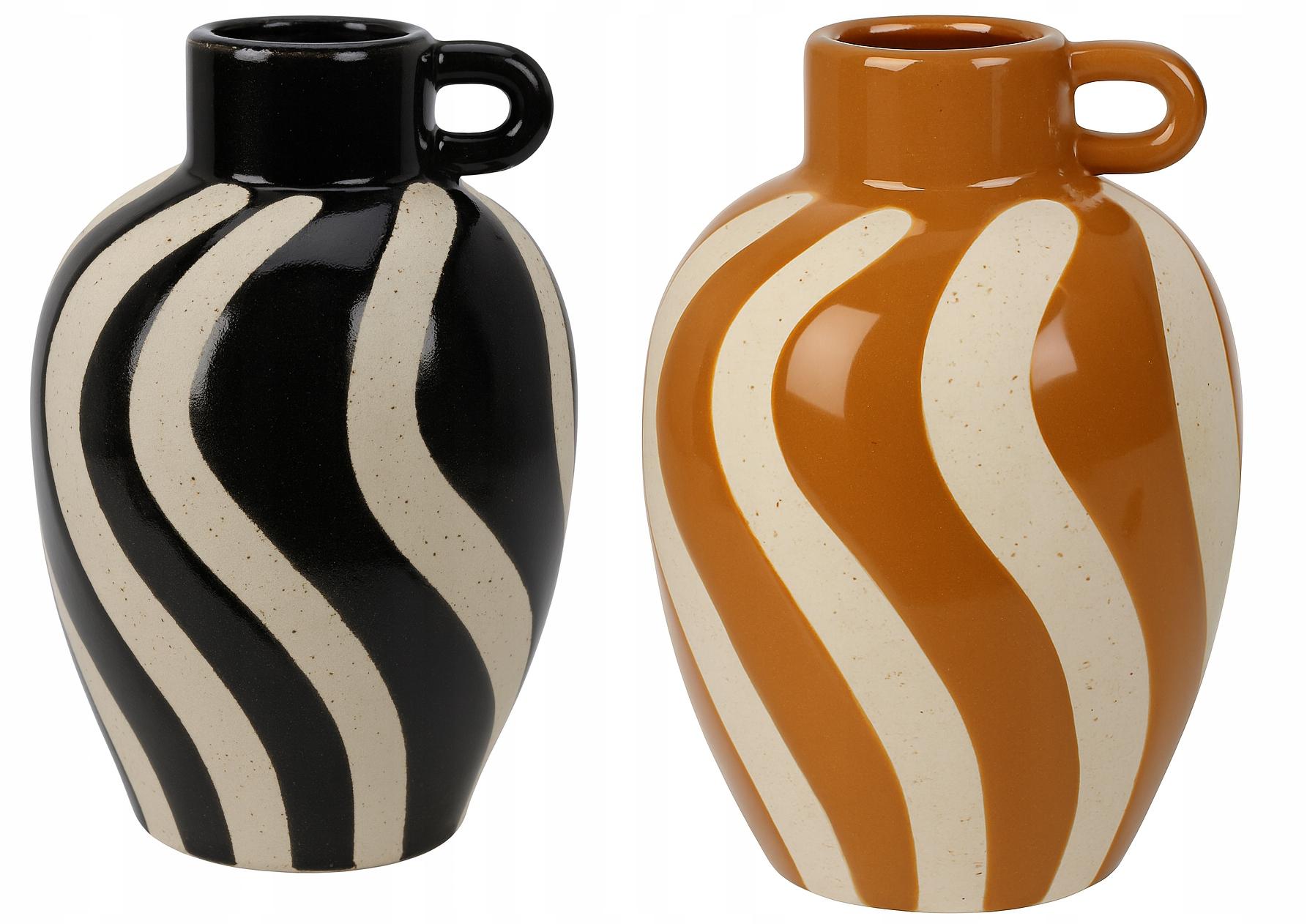Große Keramikvase mit Henkel, in verschiedenen Farben gestreift, 1 Stück 19x13cm