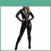 Verlockender schwarzer Ganzkörper-Latex-Body mit langen Ärmeln und Reißverschlussdesign für Rollenspiele und Cosplay