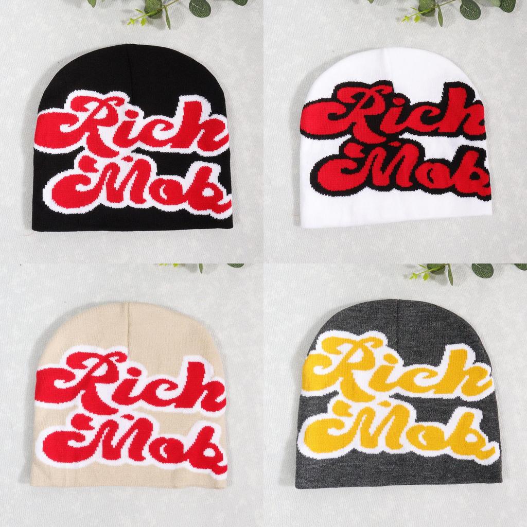 Blocked Fashion Color Letter Pattern Neutral Casual Warm Knitted Hat Autumn For