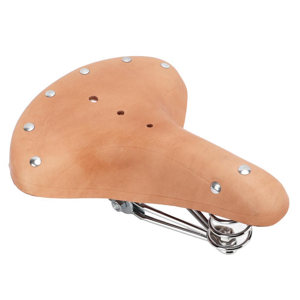 Vintage Classic Style Cow Leather Bicycle Saddle Retro Bicycle Cushion with Springs for Outdoor