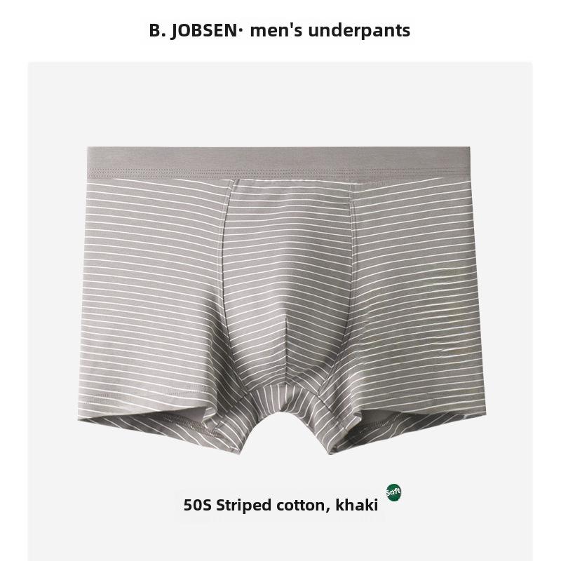 Men's Cotton Modal Boxer Briefs - Breathable Large Size, Striped Japanese Style for Autumn and Winter.