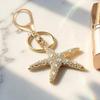 Keychain Pendant Rhinestones Inlaid Starfish Design Key Chain with Lobster Clasp Bag Charm Backpack Accessory