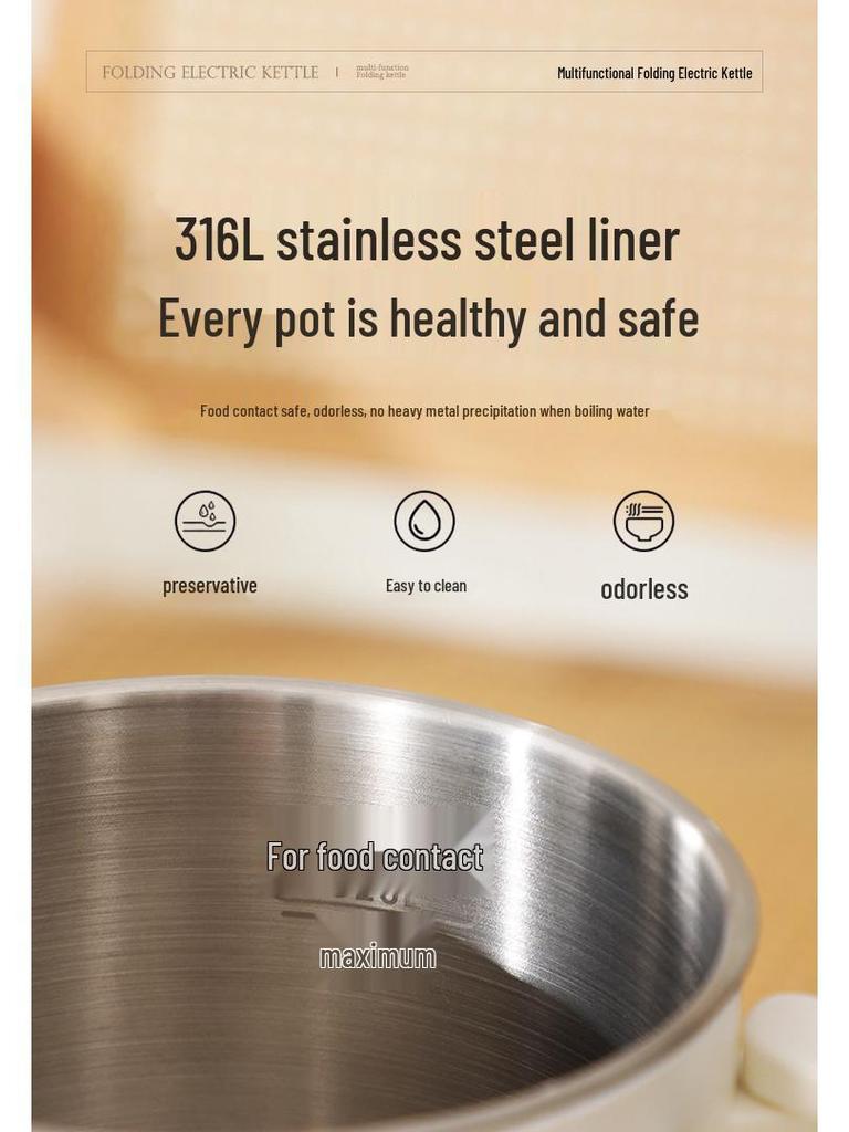316 Stainless Steel Foldable Electric Travel Kettle - Portable Mini Boiler for Outdoor Use