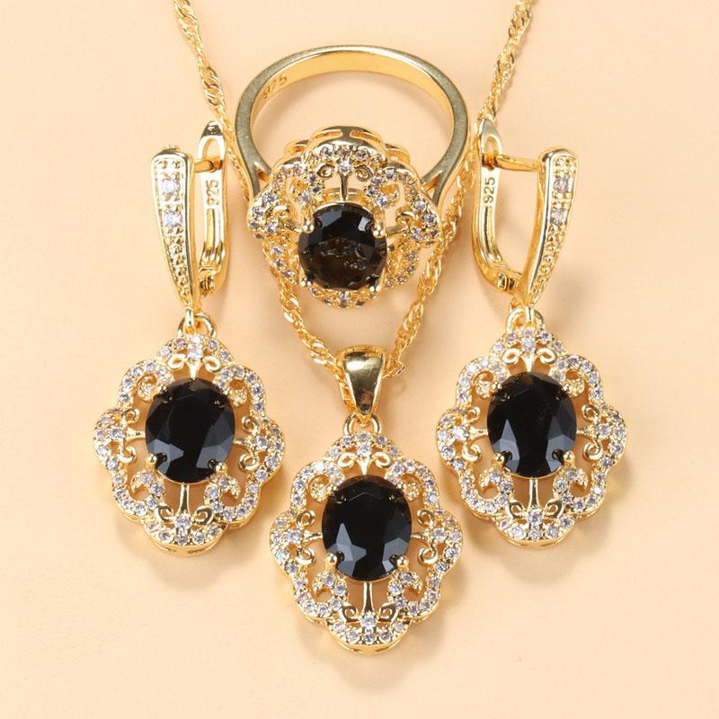 Morrocan Jewelry Sets  Gold Plated 12-Colors Zirconia Earring Necklace And Bracelet Ring For Women Fashion Accessories