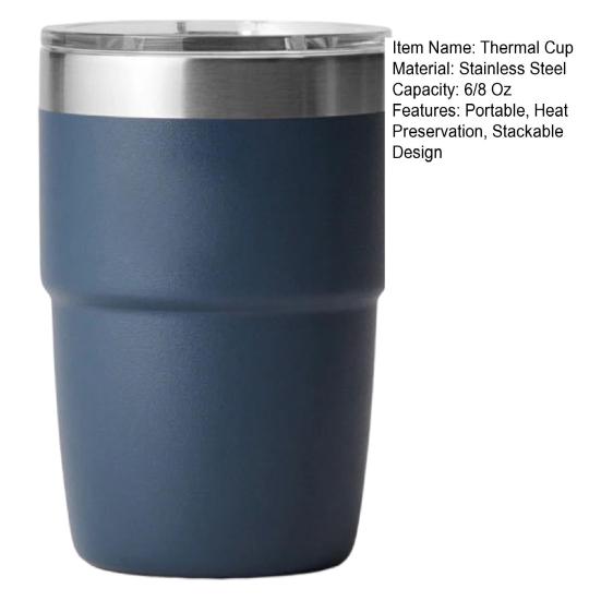 6/8 Oz nerezový vakuový šálek Izolovaný hrnek na espresso Kávový hrnek Keramická podšívka Stohovatelný přenosný cestovní termohrnek